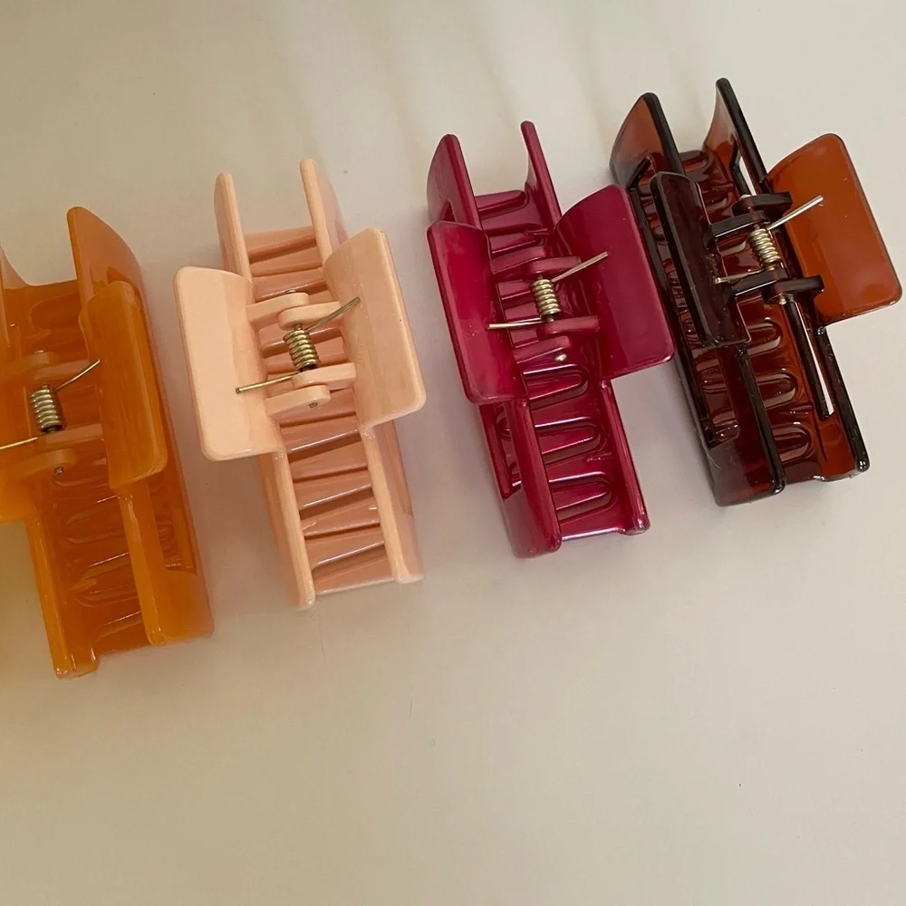 Orange Multicolored Rectangular Medium Size Claw Clip Hair Accessory 5 Pk Bundle